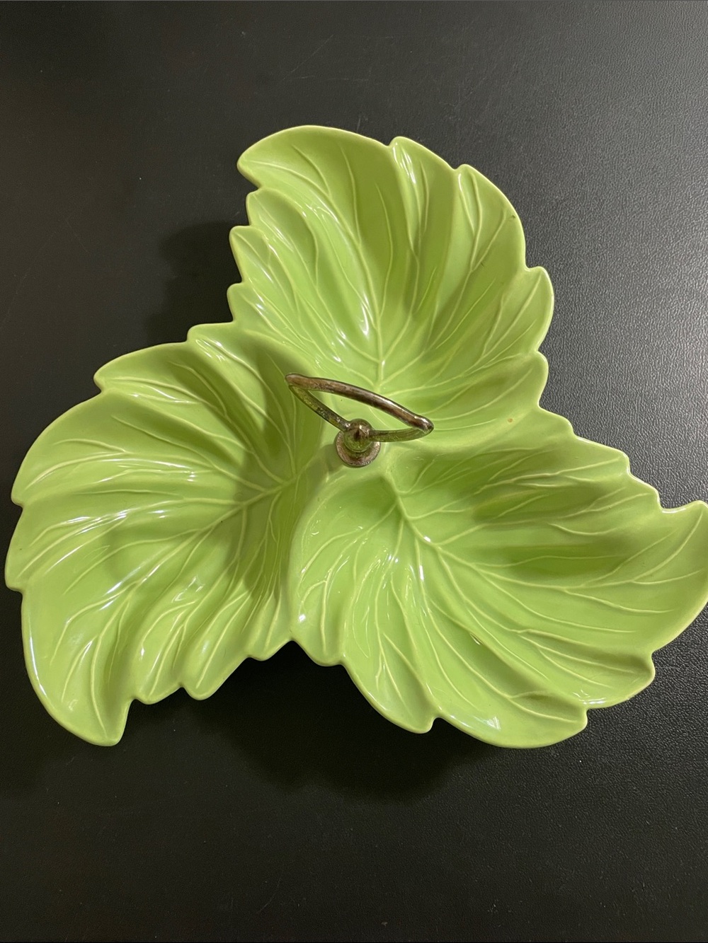 Vintage Made in USA Green Ceramic Serving Dish With Handle